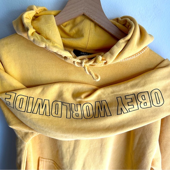 Obey Yellow pullover hooded hoodie sweatshirt - size L - Picture 4 of 7